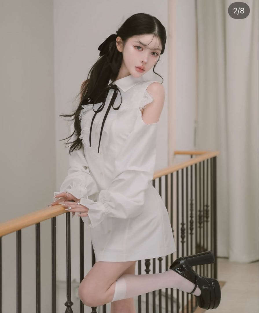 Darich ショルダースカラップフリルシャツミニワンピース FREE-L