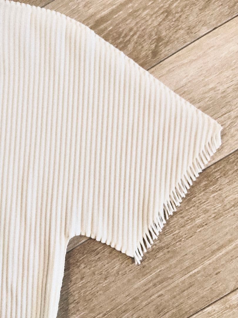 プリーツプリーズ フリンジ 半袖カットソー ホワイト 美品