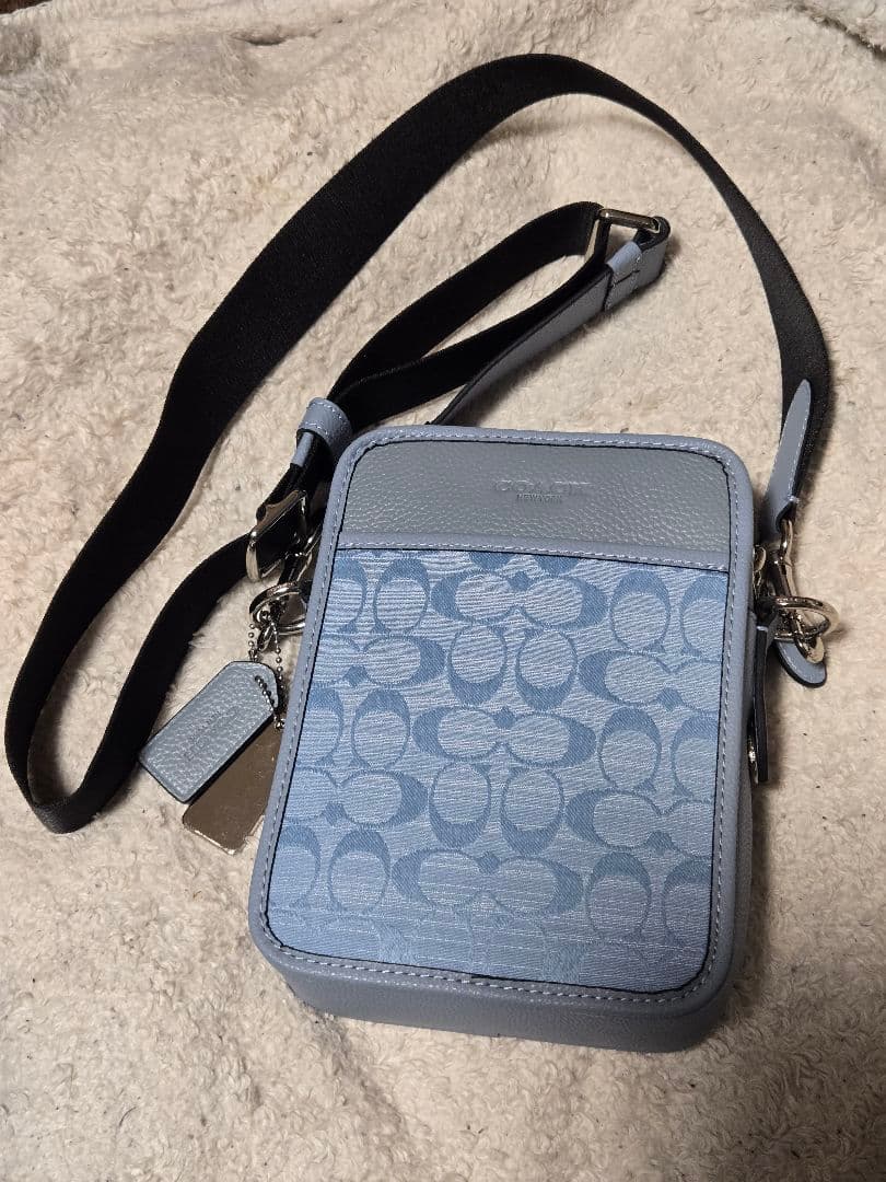 COACH ライトブルー ショルダーバッグ ロゴパターン
