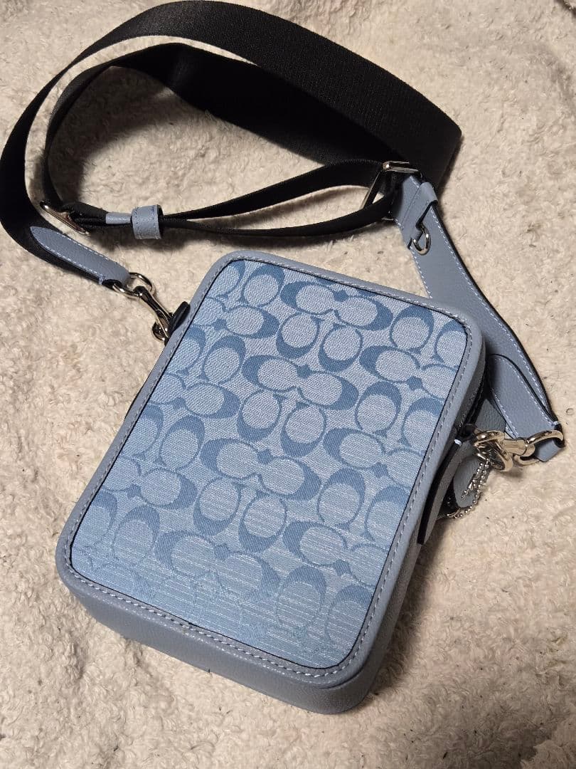COACH ライトブルー ショルダーバッグ ロゴパターン