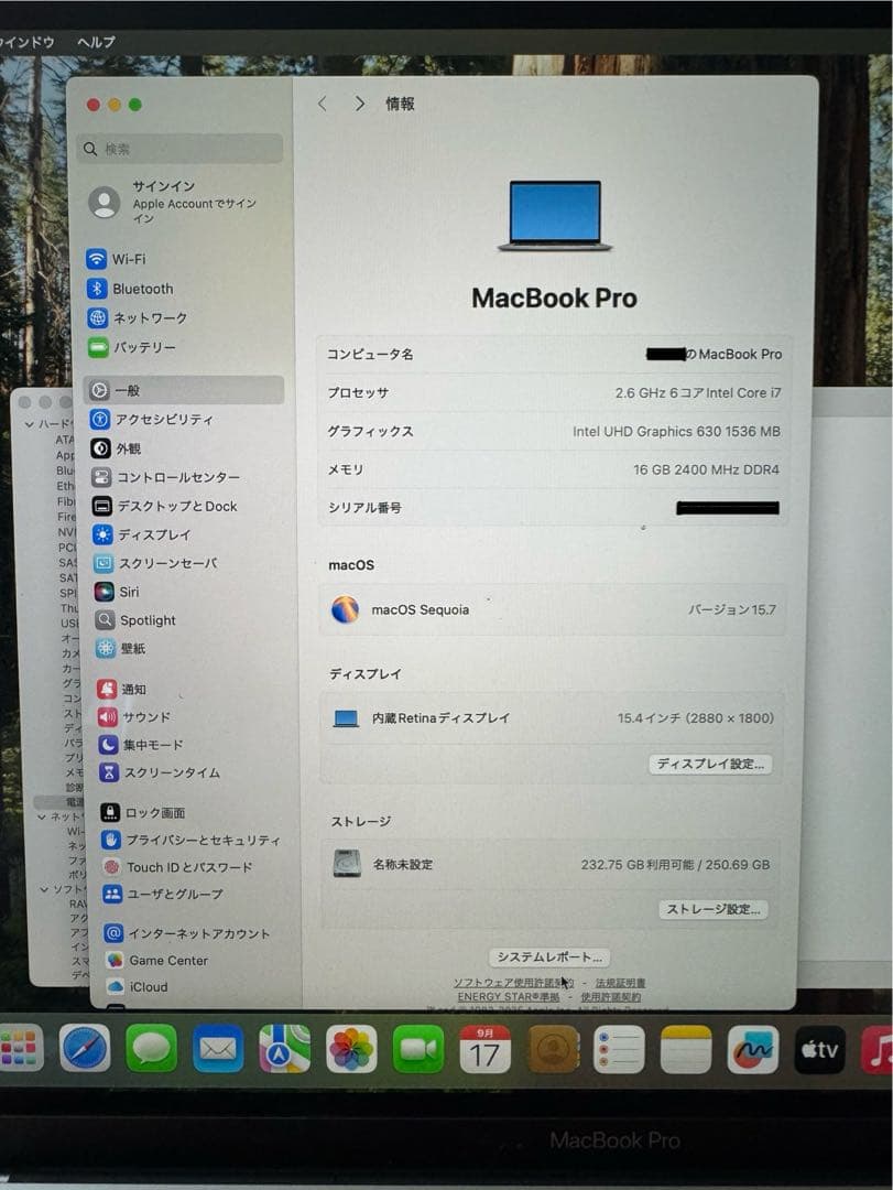 MacBook本体 MacBook Pro 2019 2.6GHz i7 16GB 256GB