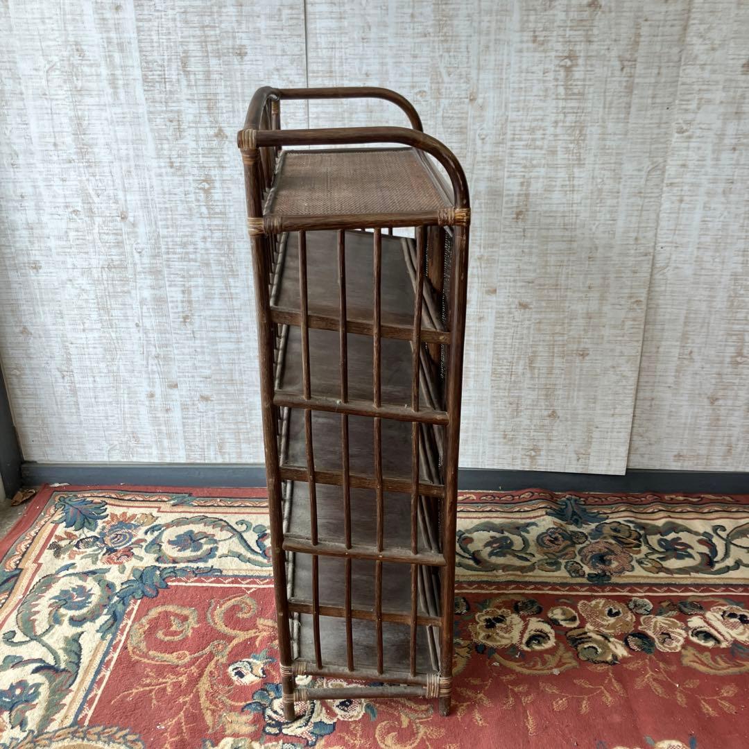 昭和レトロ 扉付き 6段ラタンシューズラック 下駄箱 籐家具 古家具 ビンテージ