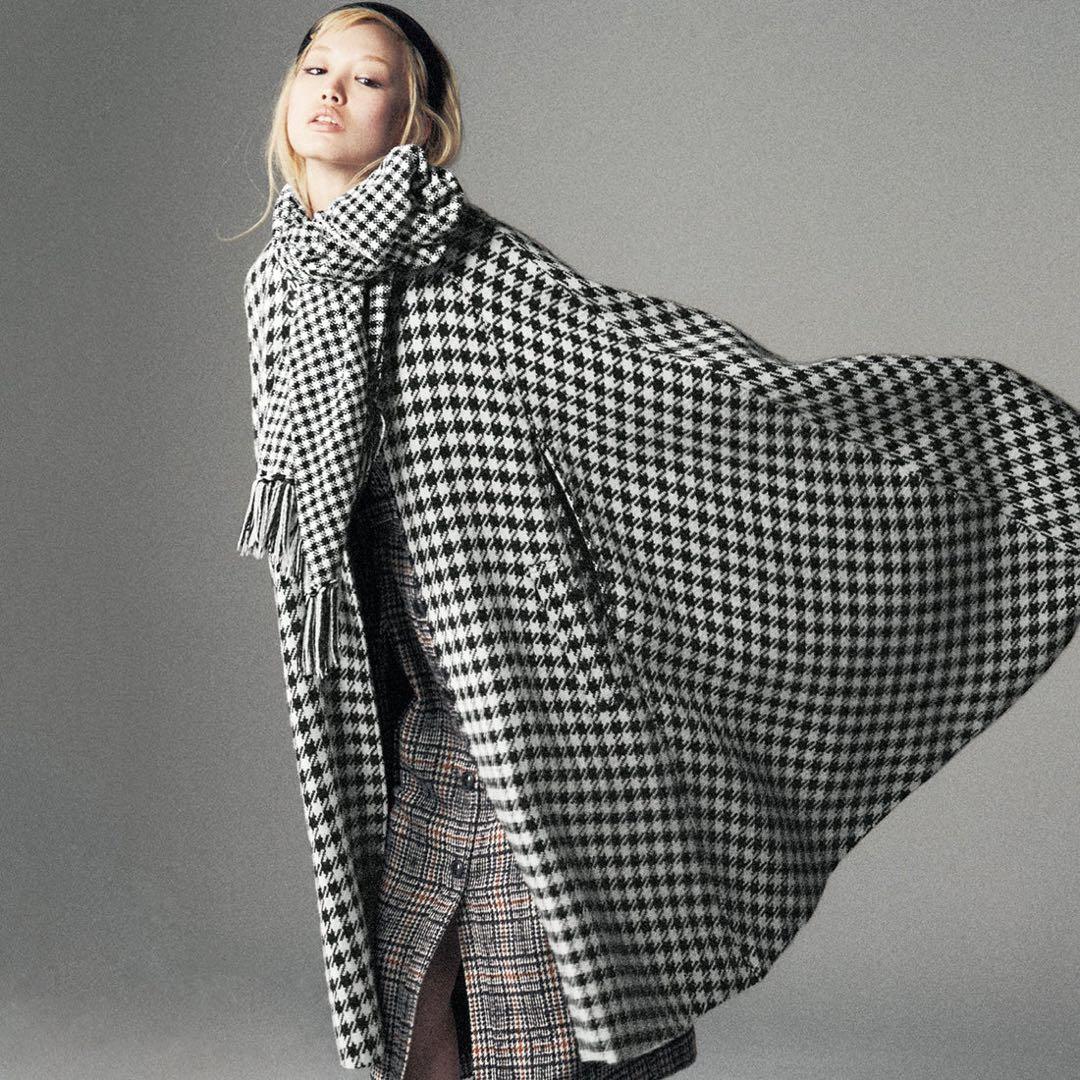 lilybrown❤︎ロングケープコート 千鳥柄　ブラック