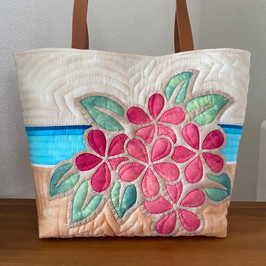 ハワイアンキルト◆トートバッグ◆プルメリア◆ハンドメイド