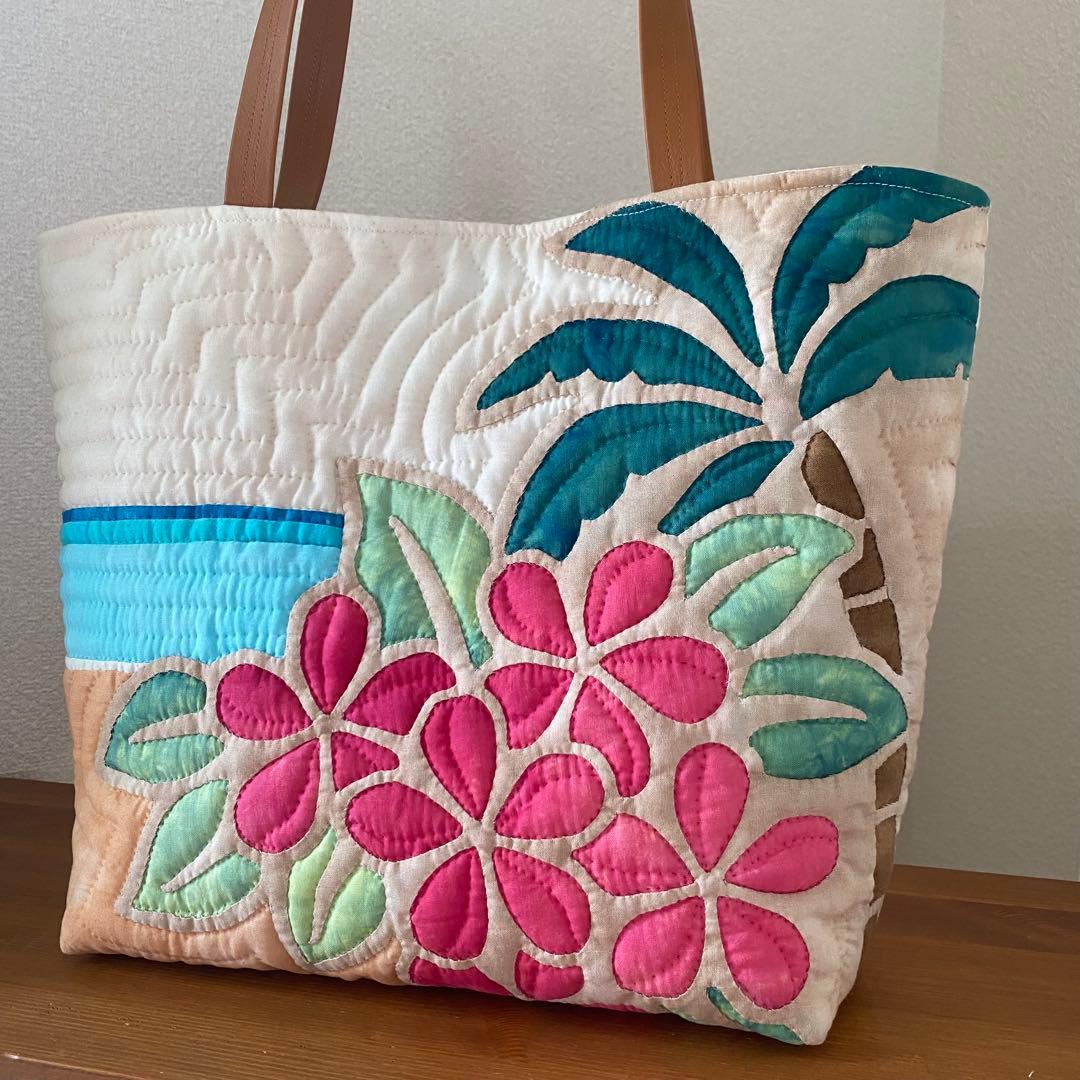 ハワイアンキルト◆トートバッグ◆プルメリア◆ハンドメイド