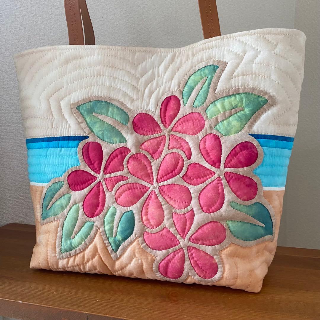 ハワイアンキルト◆トートバッグ◆プルメリア◆ハンドメイド