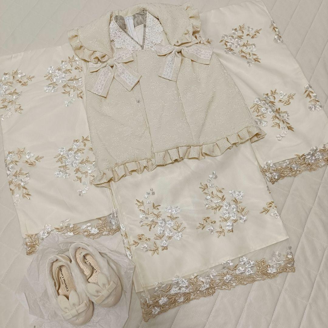 キャサリンコテージ着物ワンピ＋被布セット＋スリッポン　七五三　100