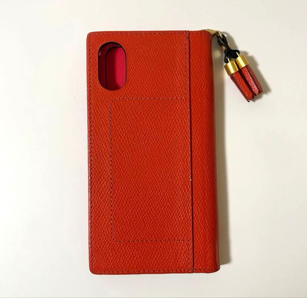 エポイ手帳型 iPhoneケース オレンジ タッセル付き