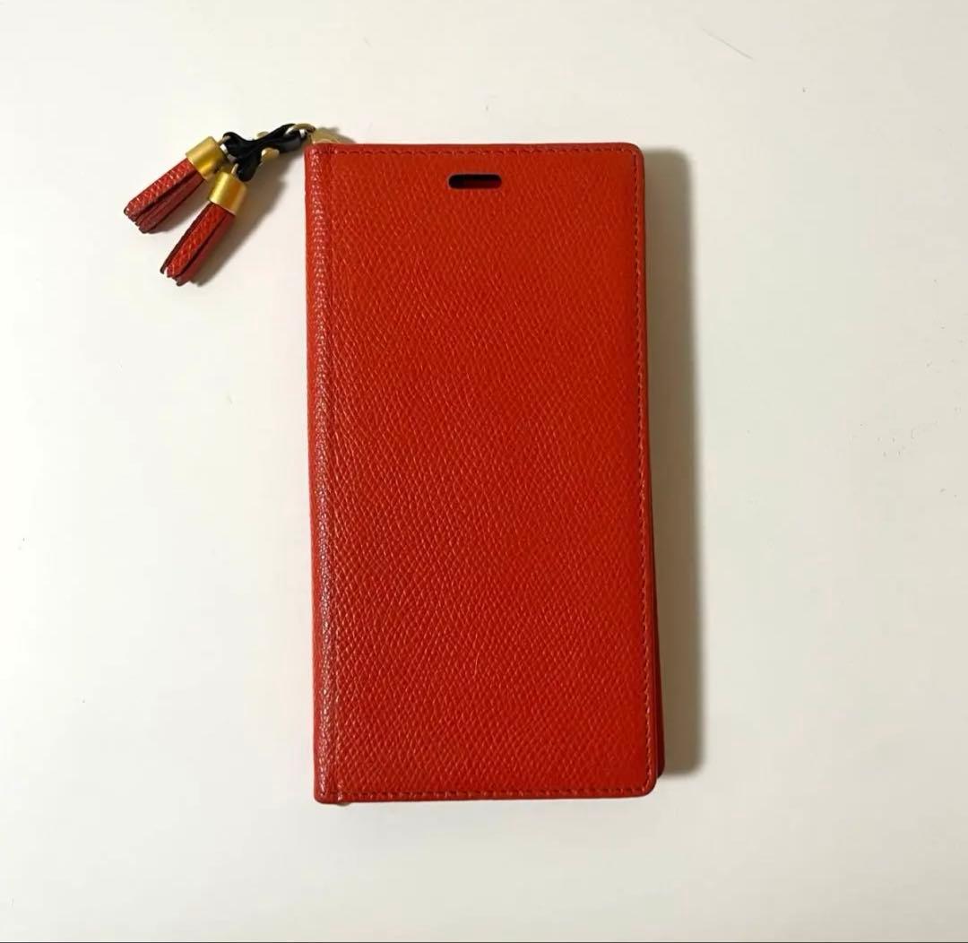 エポイ手帳型 iPhoneケース オレンジ タッセル付き