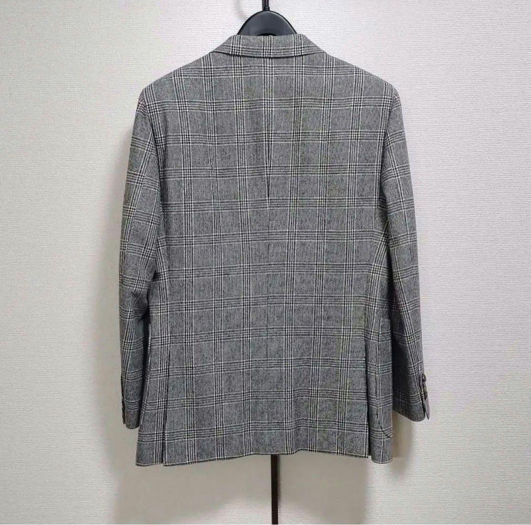 麻布テーラー　アンゴラ カシミヤ混　テーラードジャケット　チェック柄　グレー46