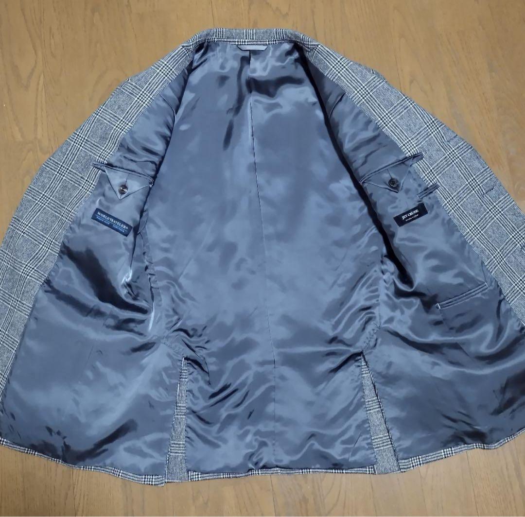 麻布テーラー　アンゴラ カシミヤ混　テーラードジャケット　チェック柄　グレー46