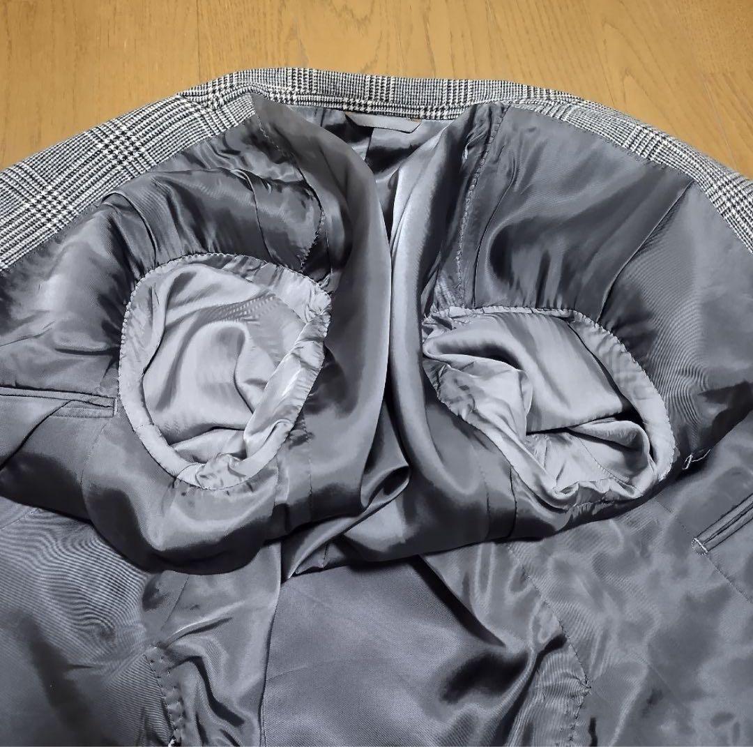 麻布テーラー　アンゴラ カシミヤ混　テーラードジャケット　チェック柄　グレー46