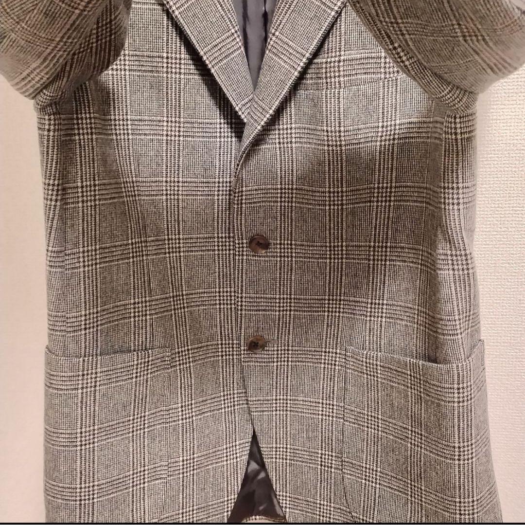 麻布テーラー　アンゴラ カシミヤ混　テーラードジャケット　チェック柄　グレー46