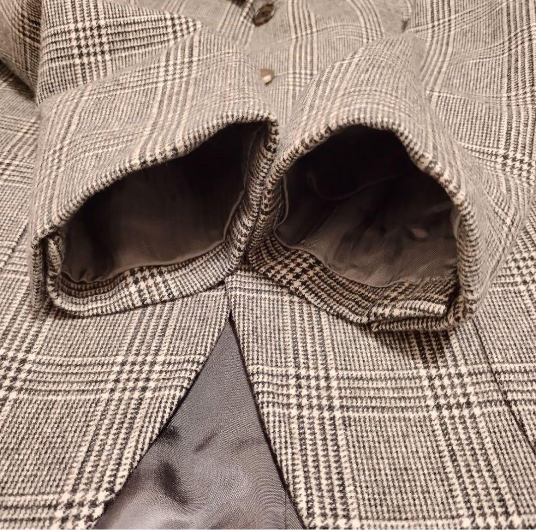 麻布テーラー　アンゴラ カシミヤ混　テーラードジャケット　チェック柄　グレー46