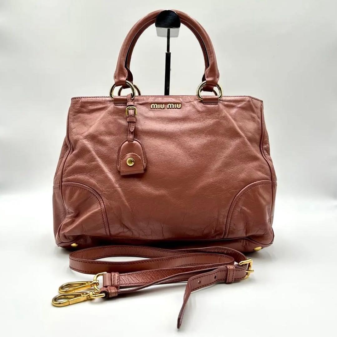 名作 MIU MIU 2way ショルダーバッグ レザー ピンク ゴールド金具