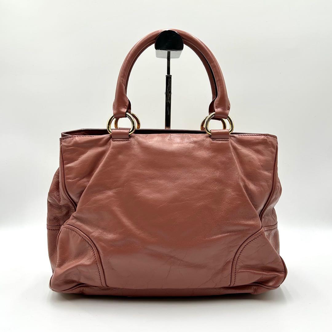 名作 MIU MIU 2way ショルダーバッグ レザー ピンク ゴールド金具