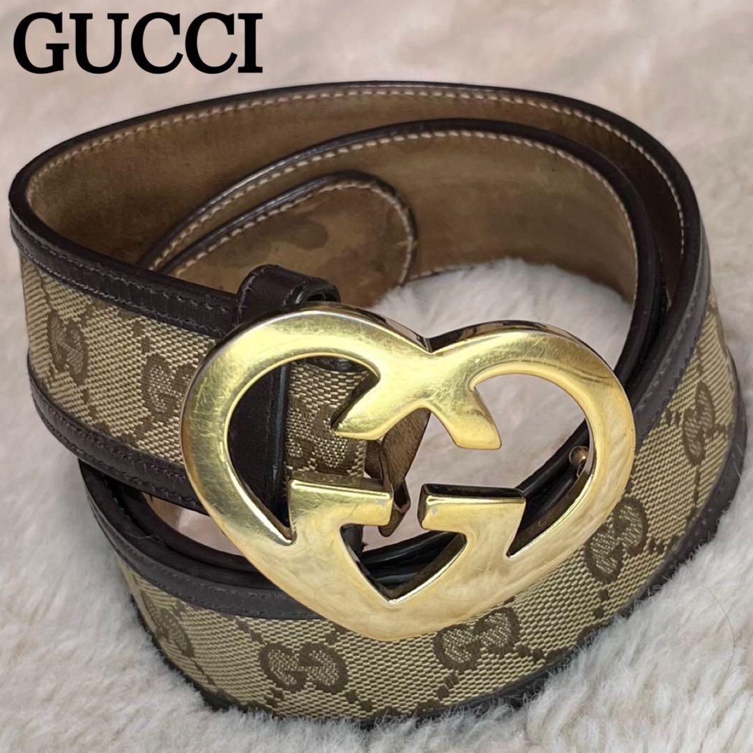GUCCI グッチ　モノグラム　ベルト　ハートロッキング　キャンバス　GG 金色