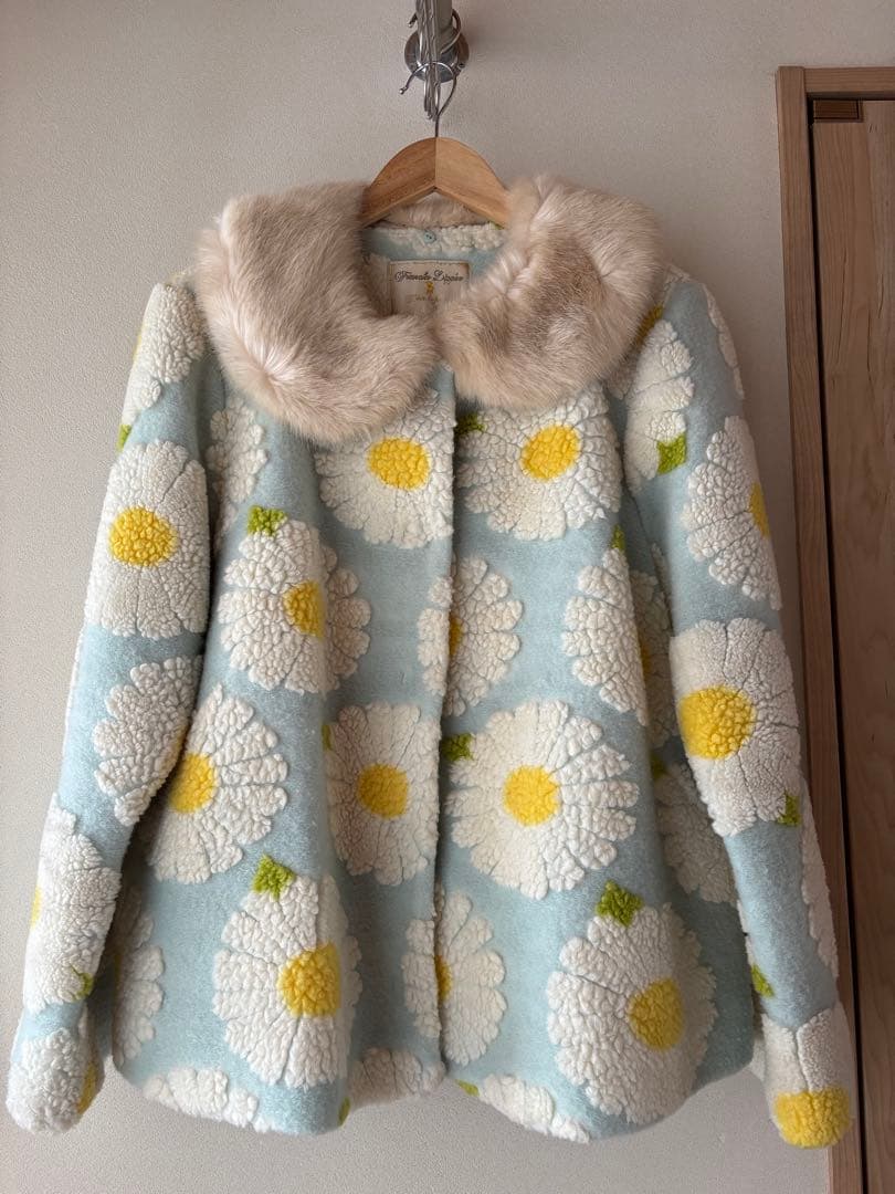 フランシュリッペfl5 美品　花柄ボアコート ファー襟付き
