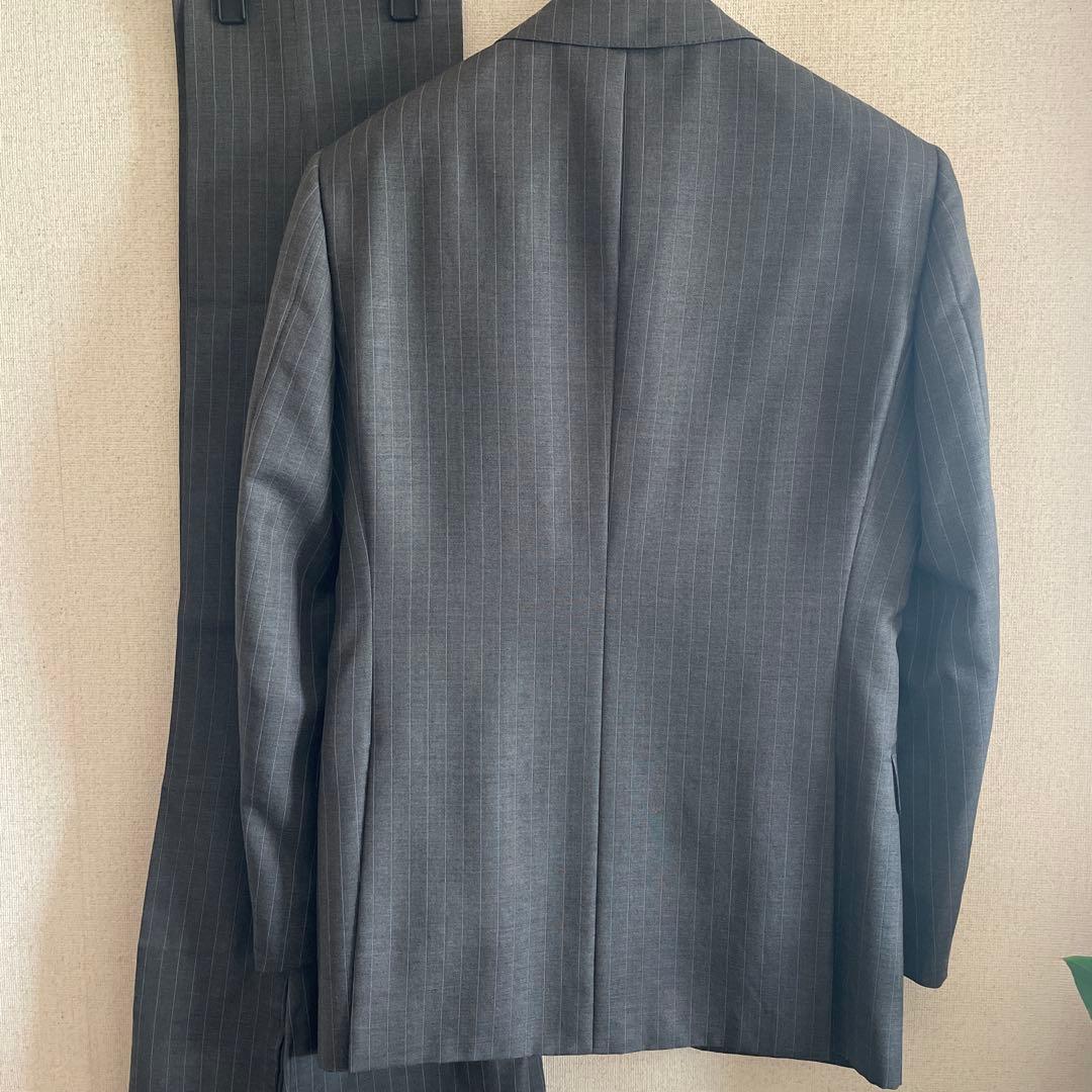 リングジャケット　グレー ストライプ ビジネススーツ　48