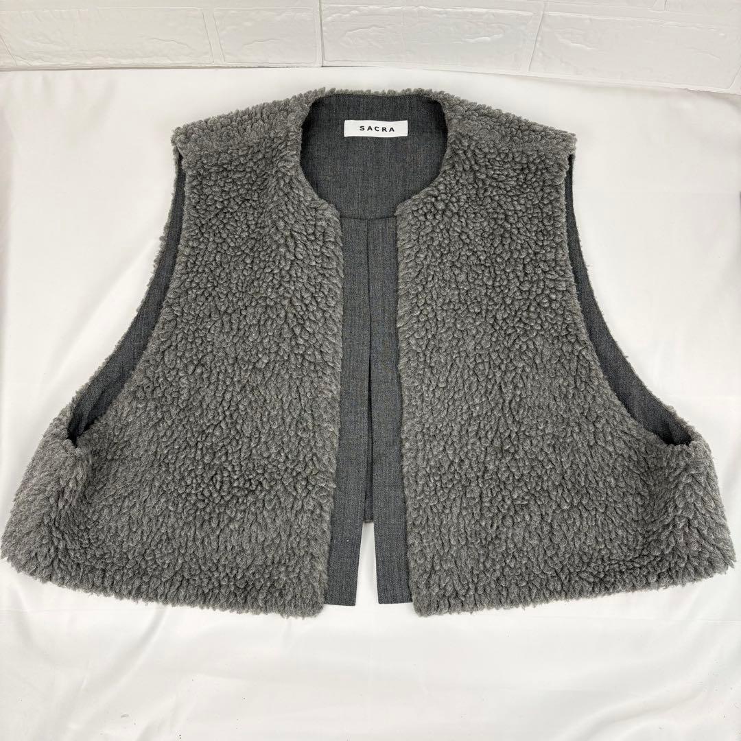 SACRA サクラ プードルファー ショートジレ ベスト ボアベスト グレー