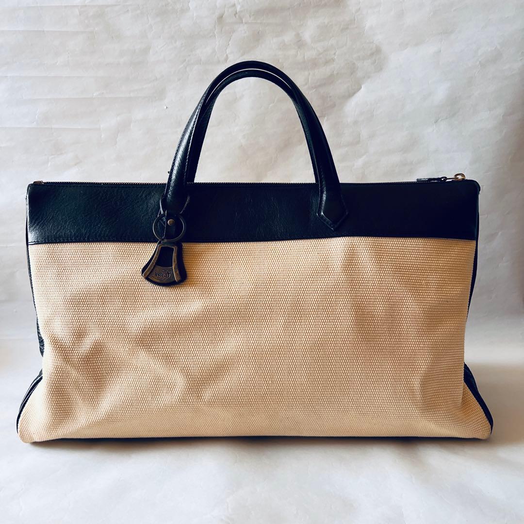 【くろ】Cisei シセイ チセイ キャンバス切替 レザー ボストンバッグ