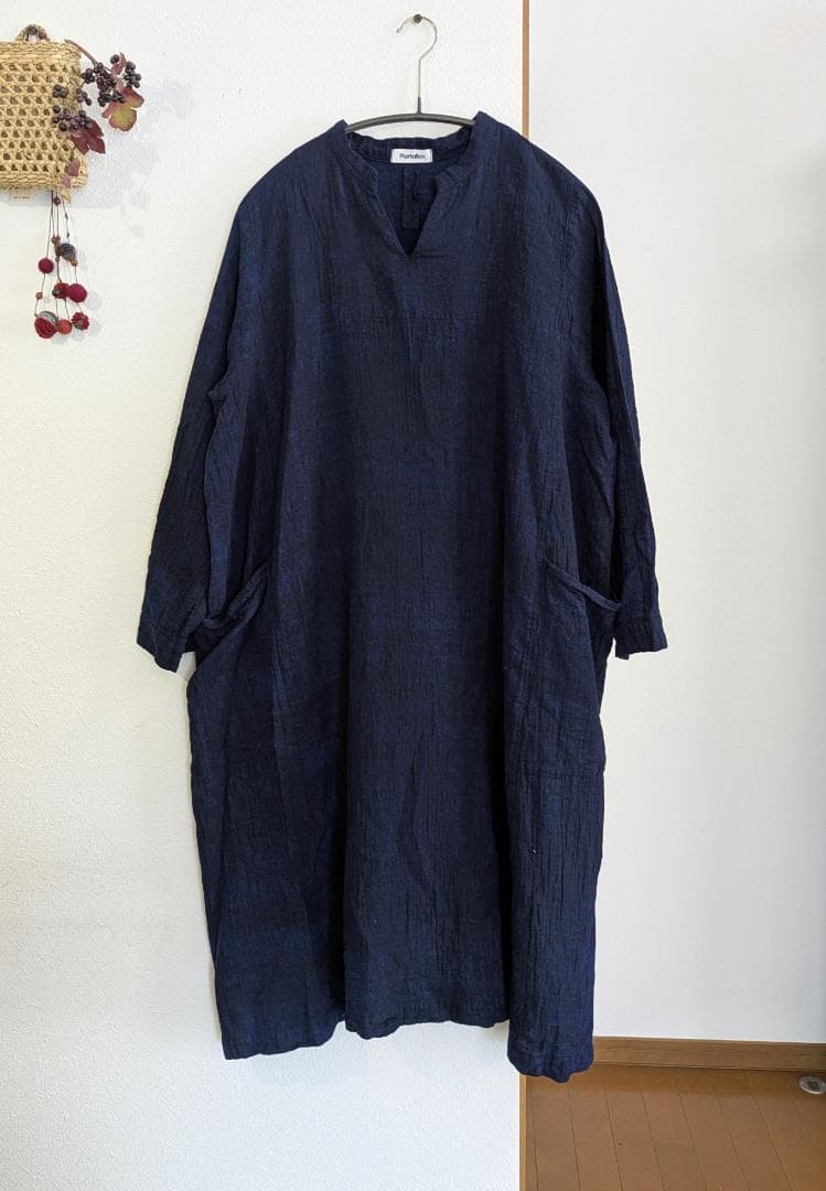 プランテーション☆ストロークJQジャガード織OP☆濃紺☆手洗い可☆美品です