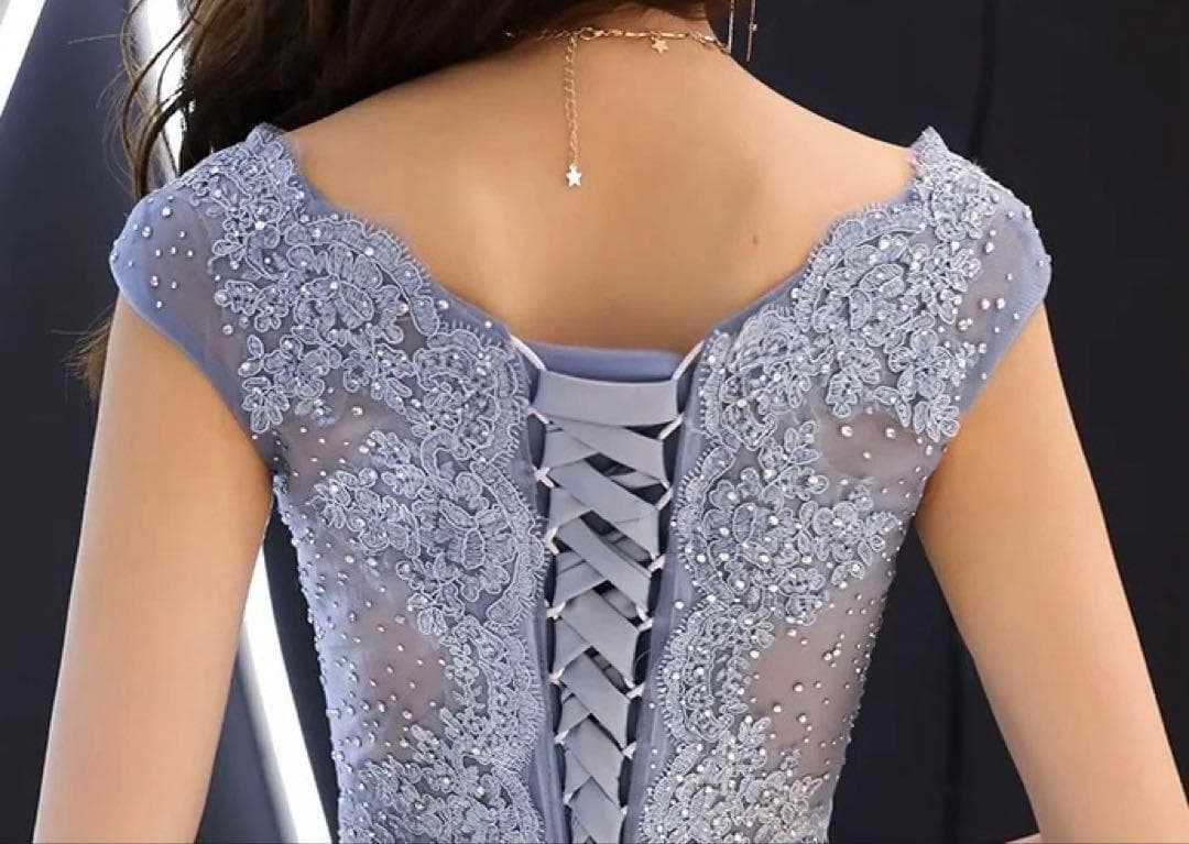 イブニングドレス、花柄、レース、パーティードレス、サテンスカート