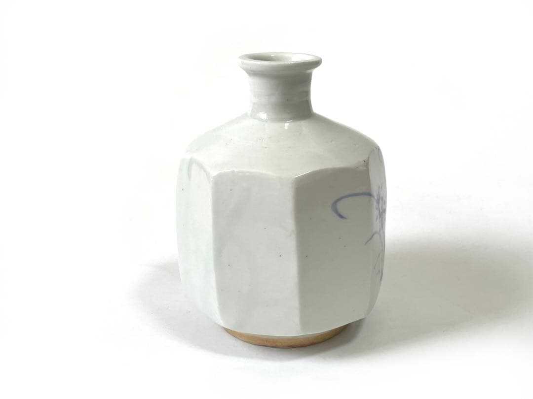 陶芸家　作家物　松尾貞一郎　貞土窯　染付　徳利　花文様　面取　李朝　写　共箱