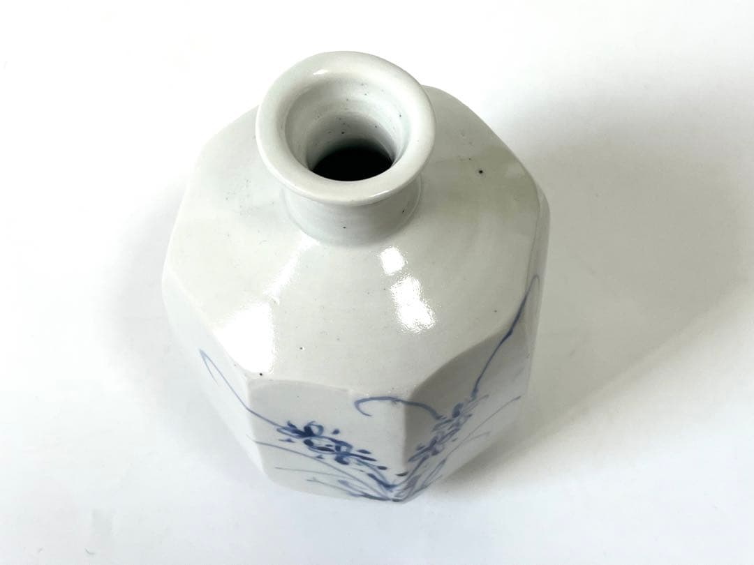 陶芸家　作家物　松尾貞一郎　貞土窯　染付　徳利　花文様　面取　李朝　写　共箱