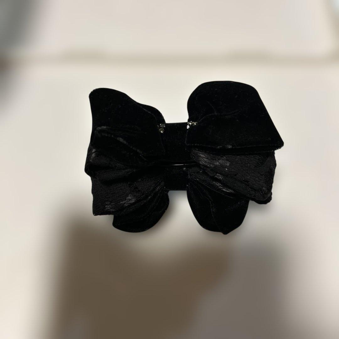 complex bis 黒いベルベット　レースリボンバナナクリップ
