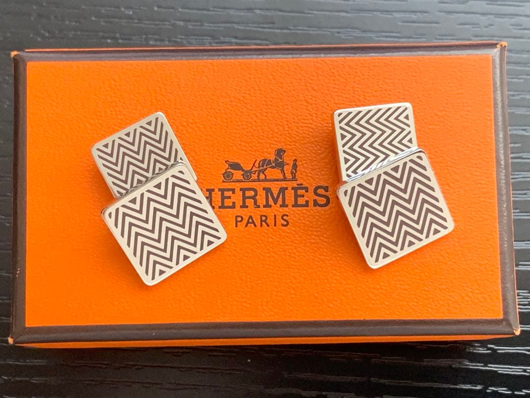 エルメス HERMES カフス ボタン シェーヌダンクル シルバー ブラック箱付