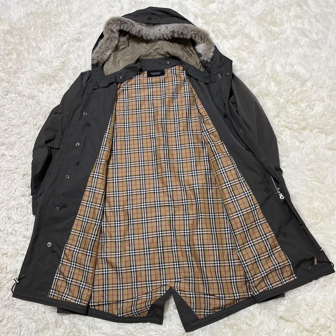 バーバリーブラックレーベル モッズコート ノバチェック ライナー ラビットファー