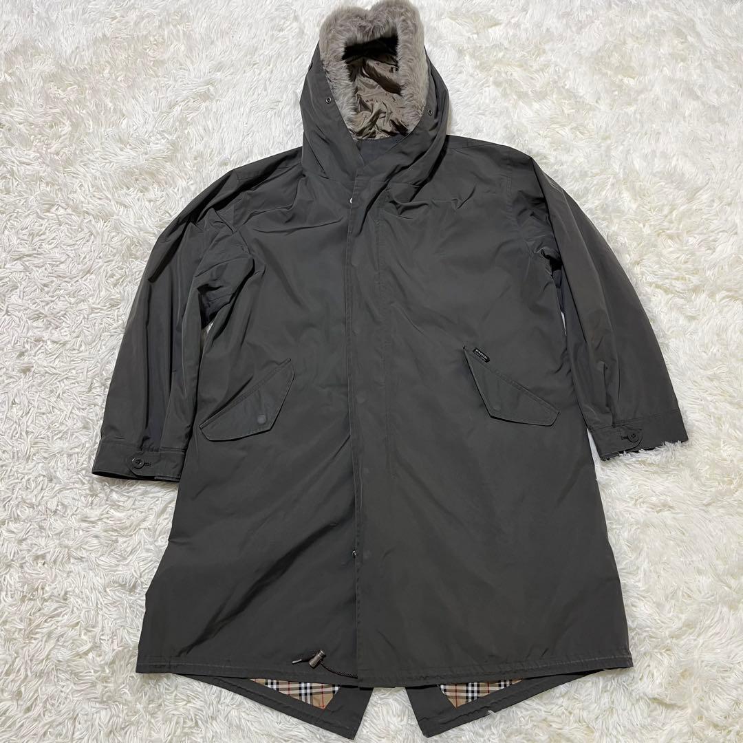 バーバリーブラックレーベル モッズコート ノバチェック ライナー ラビットファー