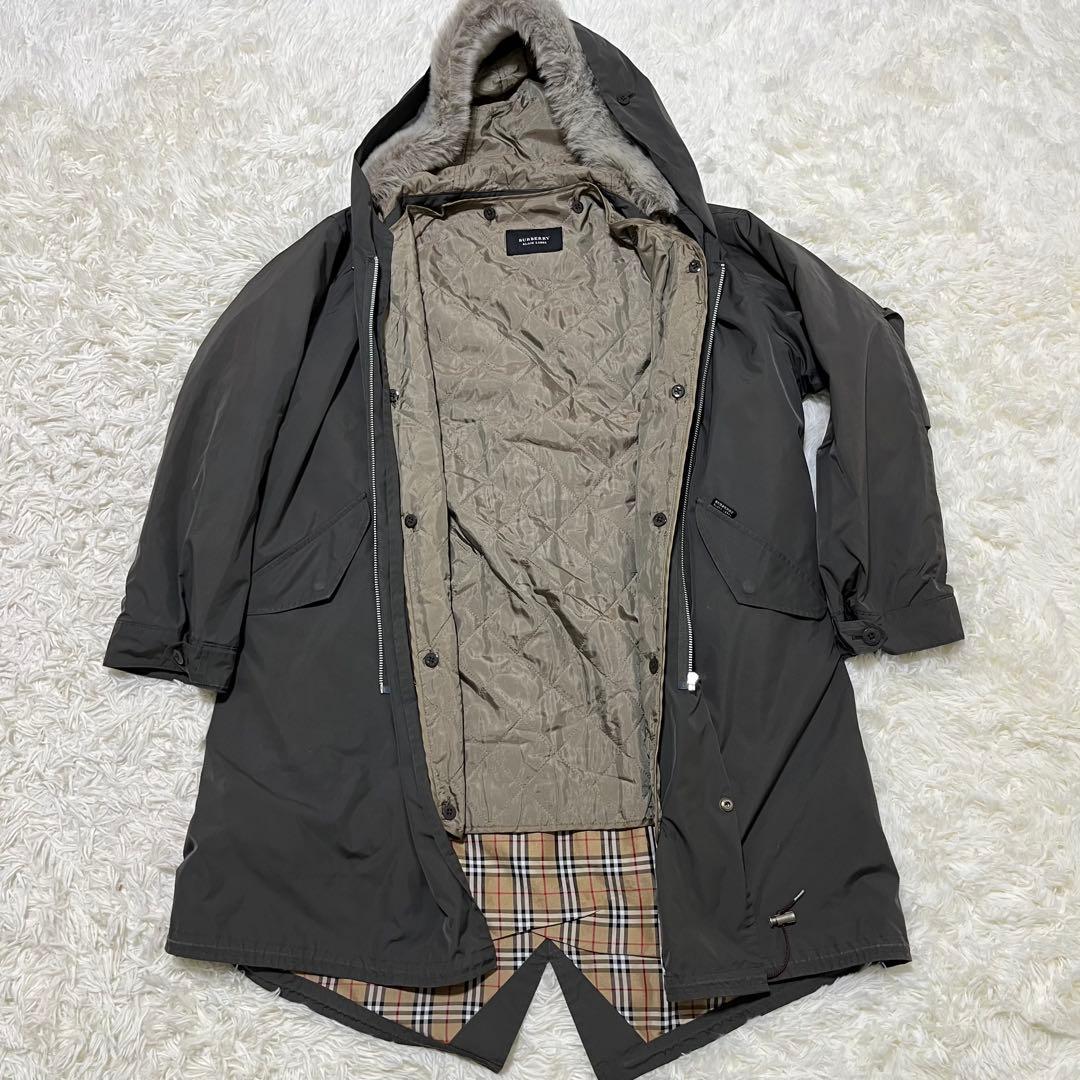 バーバリーブラックレーベル モッズコート ノバチェック ライナー ラビットファー