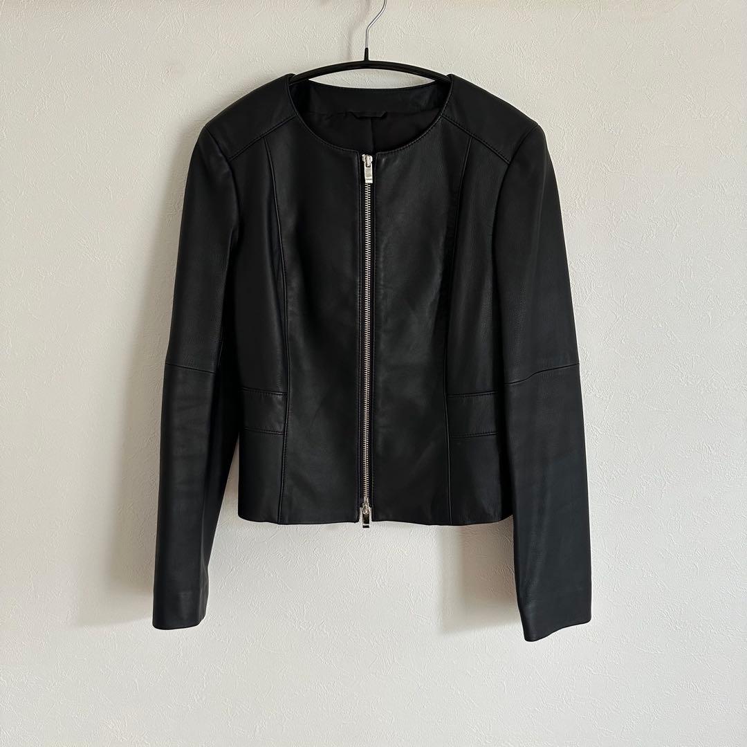 美品　ANAYI アナイ ノーカラーシープレザージャケット 黒 M