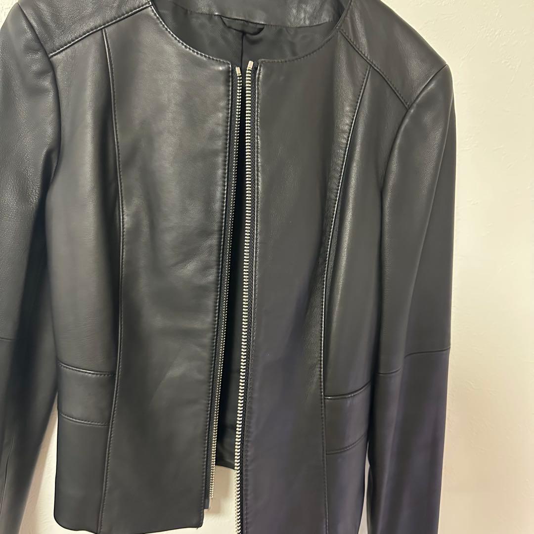 美品　ANAYI アナイ ノーカラーシープレザージャケット 黒 M