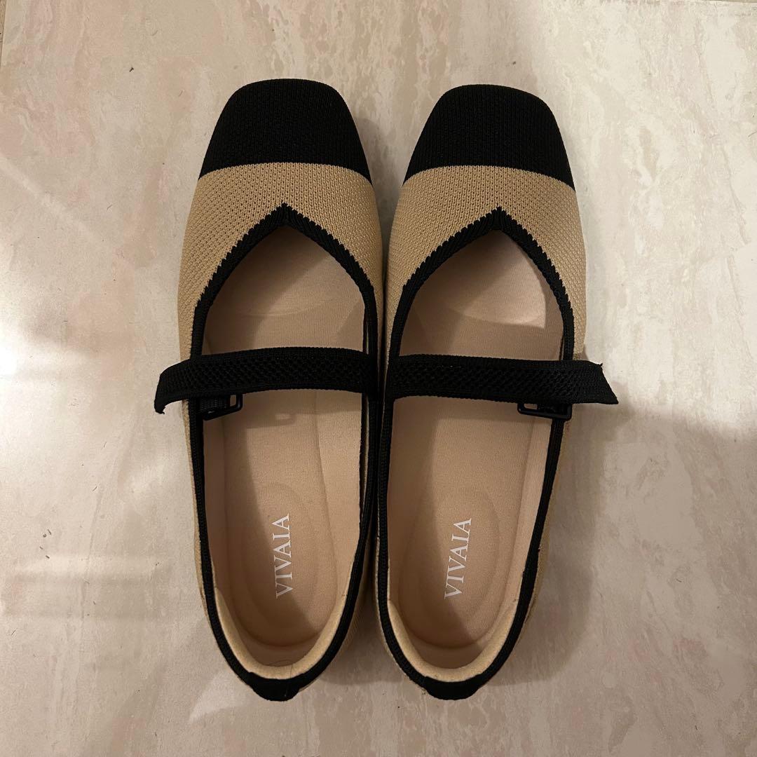 VIVAIAスクエアトゥメリージェーンフラットシューズ35.5ベージュブラック