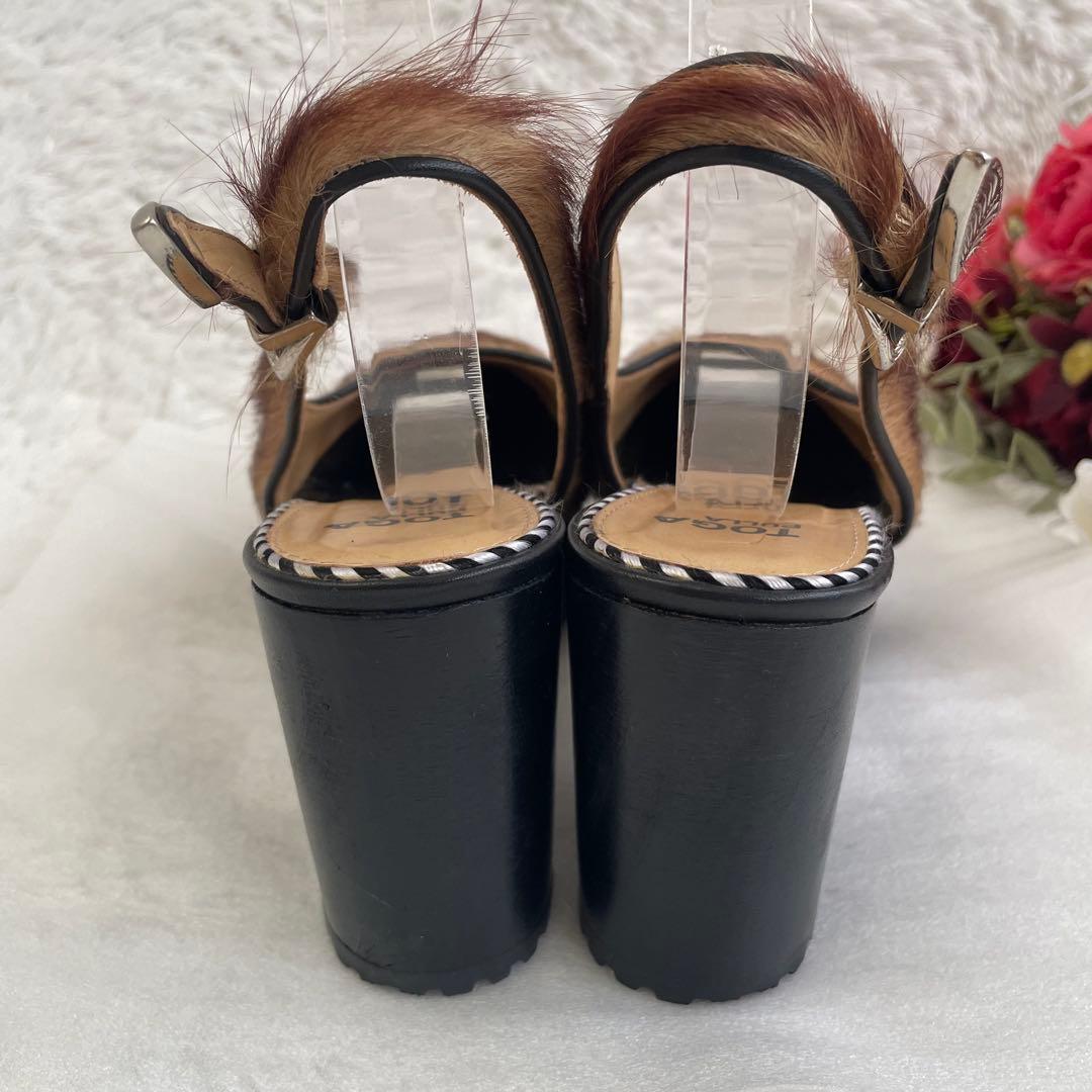 TOGA PULLA ヘアカーフサンダル　チャンキーヒール　ブラウン　38