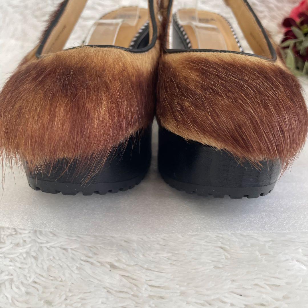 TOGA PULLA ヘアカーフサンダル　チャンキーヒール　ブラウン　38