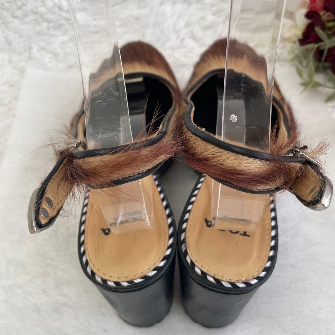 TOGA PULLA ヘアカーフサンダル　チャンキーヒール　ブラウン　38