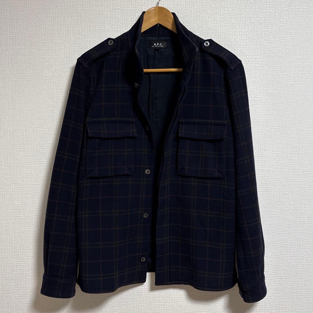 A.P.C. エポレット付 ウールシャツジャケット スタンドカラー ミリタリーS
