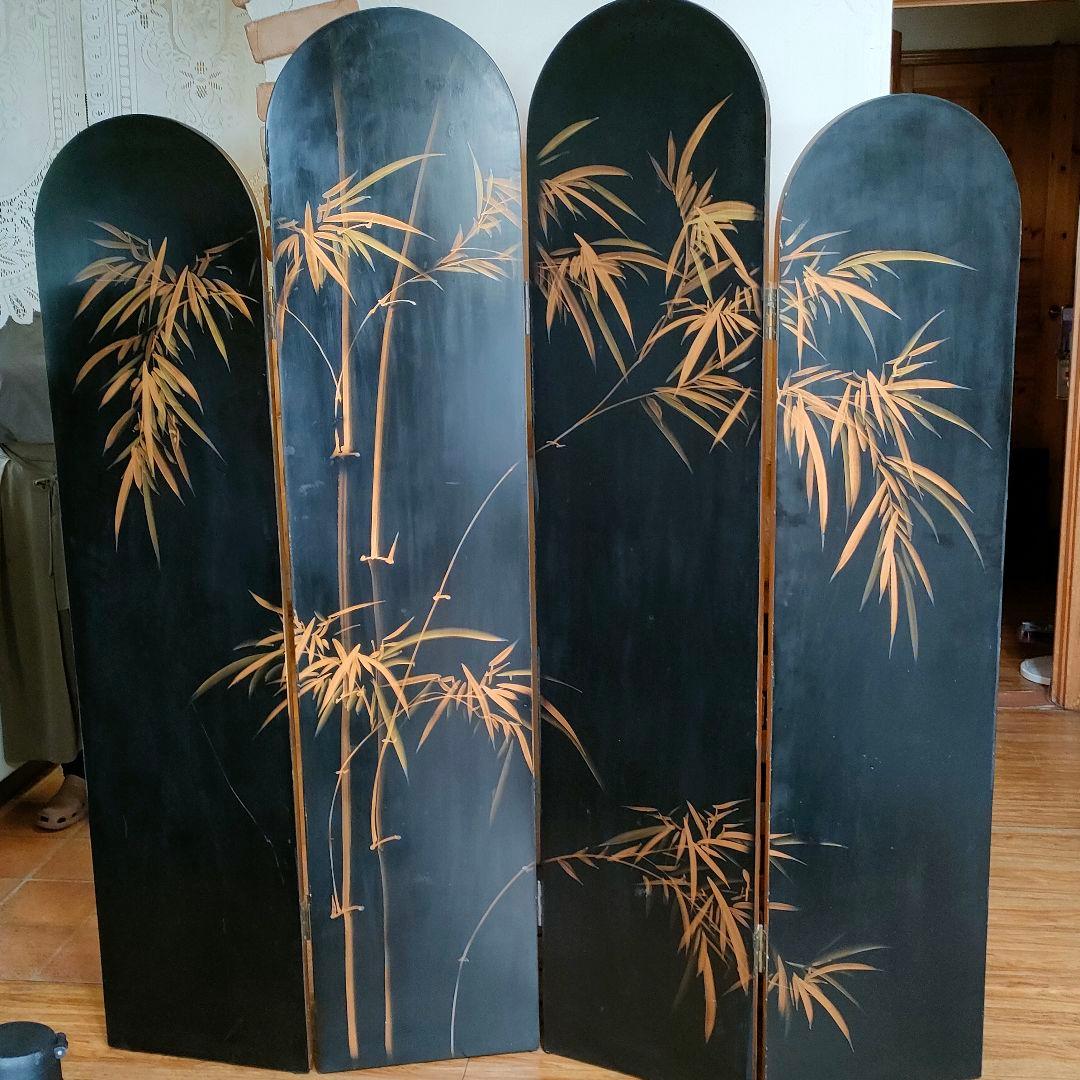 荘厳 屏風 4連 パーテーション 表裏別デザイン 仕切り 四つ折り和風アジアン