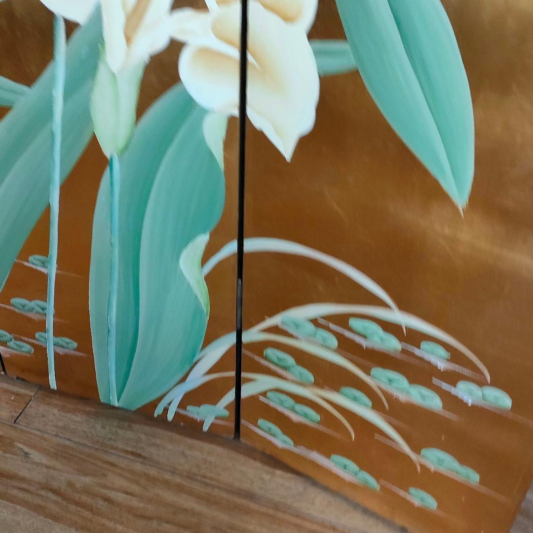 荘厳 屏風 4連 パーテーション 表裏別デザイン 仕切り 四つ折り和風アジアン