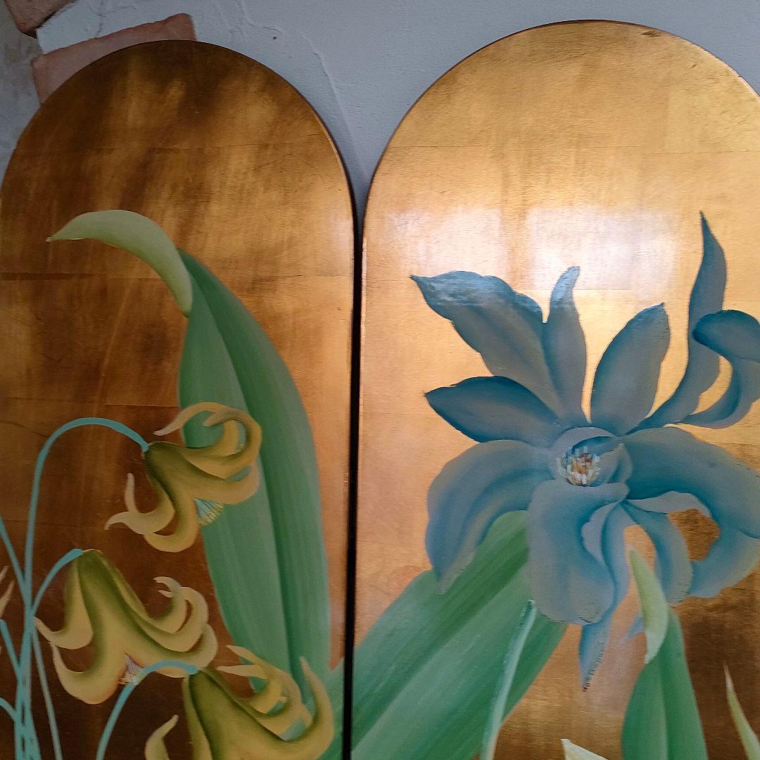 荘厳 屏風 4連 パーテーション 表裏別デザイン 仕切り 四つ折り和風アジアン