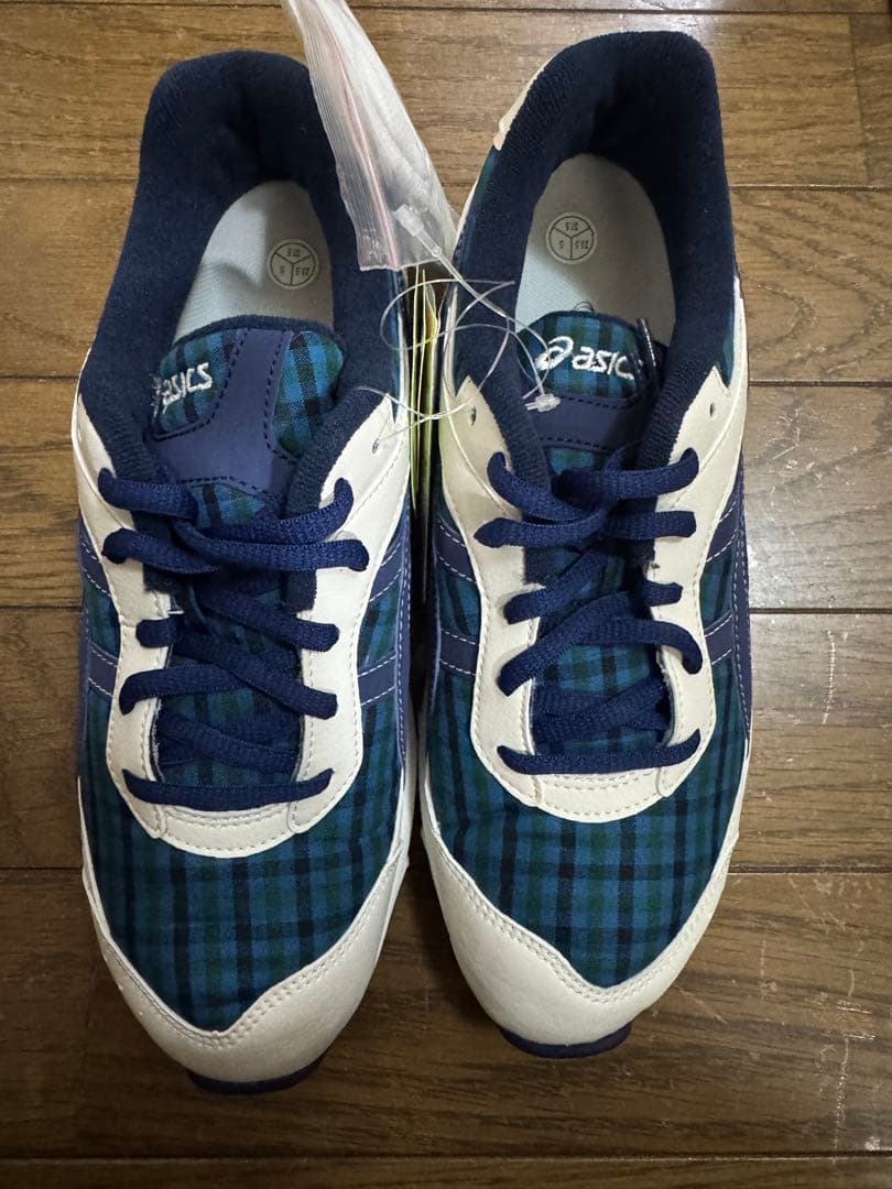 familiar×ASICS ネイビー チェック柄 スニーカー　23.5cm