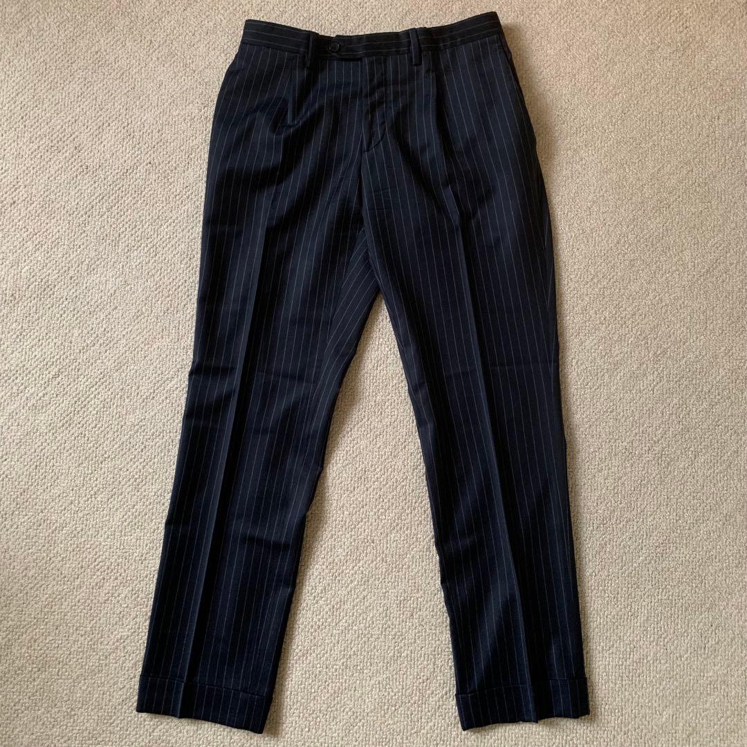 LARDINI シングルスーツ 866AQ ストライプ ウール ネイビー 46