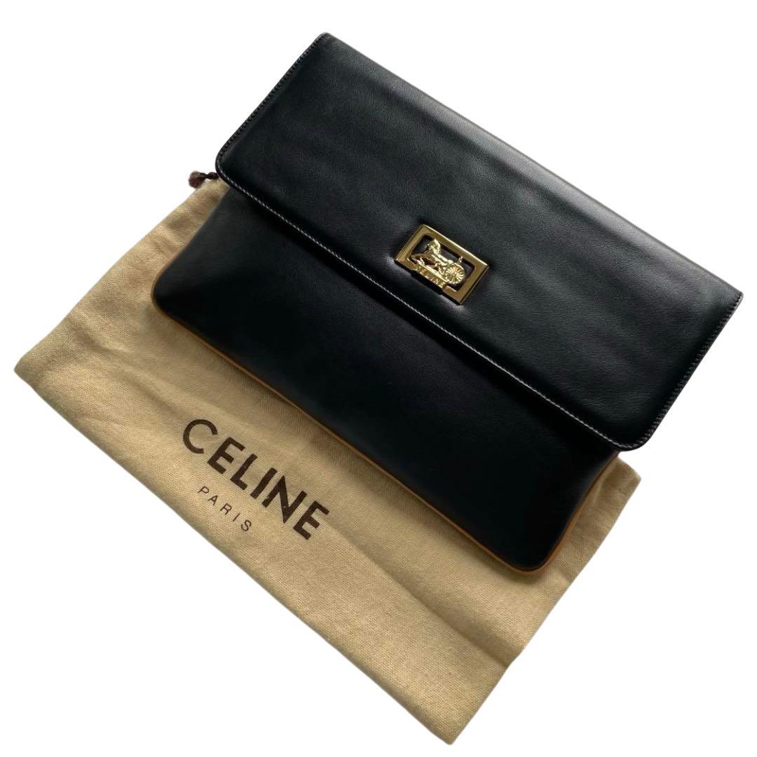 【新品級に綺麗】セリーヌ ホースキャレッジ 馬車金具 レザークラッチバッグ