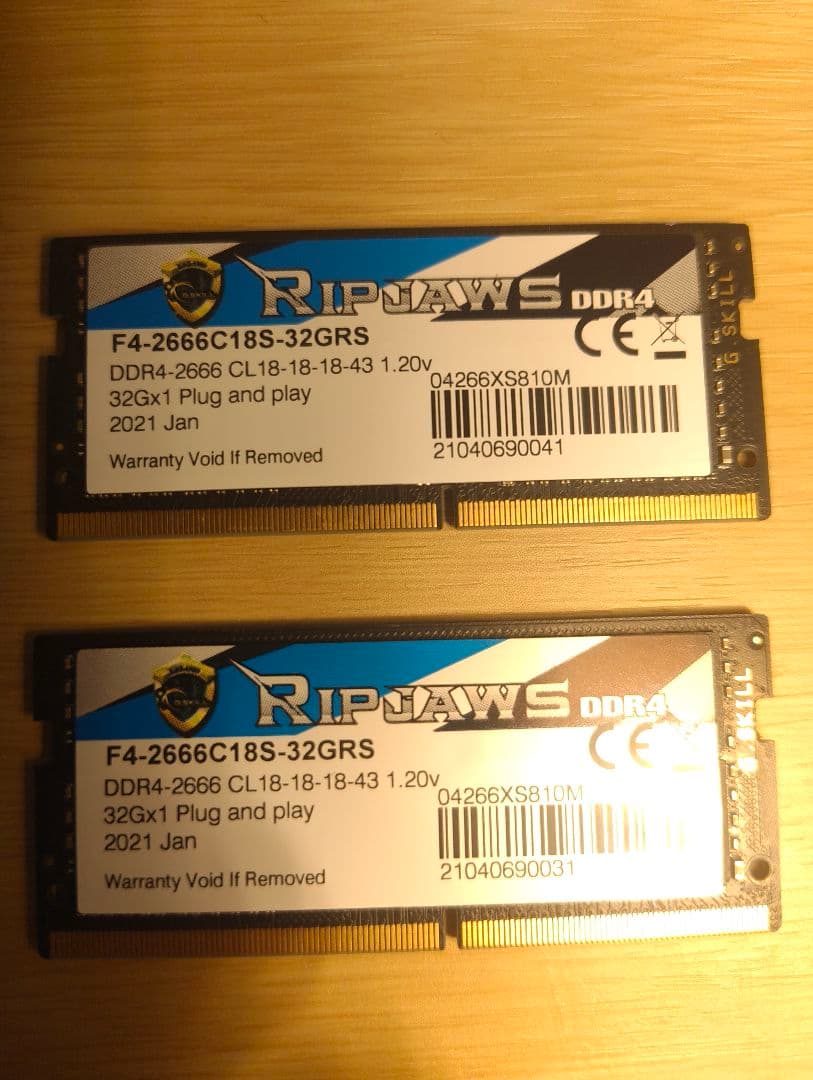 【64GB】G.SKILL DDR4-2666 32GB 2枚 計64GB