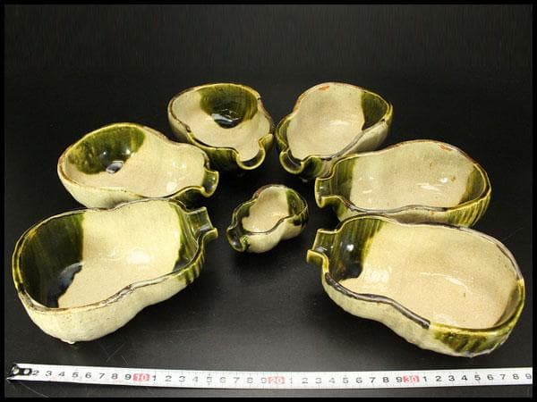 織部焼 瓢箪型器 深皿 大小七客 和食器 向付(メ1594)