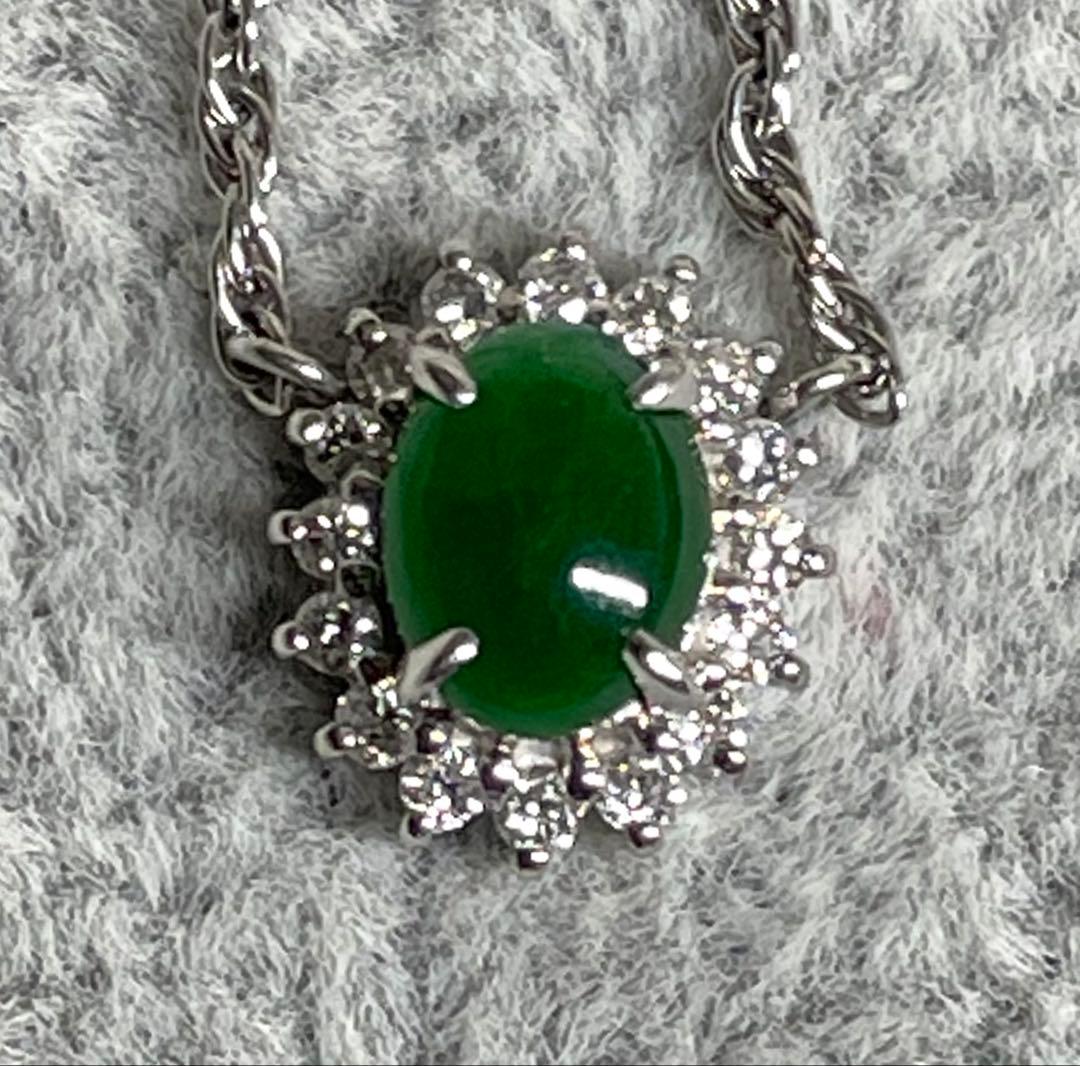 ◇Pt850◇翡翠？のプラチナネックレス◇一体型◇約5.25g◇刻印あり◇